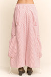 STRIPED DRAWSTRING WIDE LEG BARREL PANTS