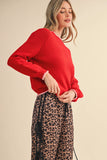 Long Puff Sleeve Sweater with Contrast Stitch