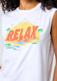 Relax Vintage White Moto Tee Graphic Tank