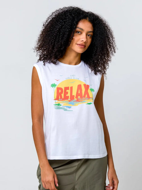 Relax Vintage White Moto Tee Graphic Tank