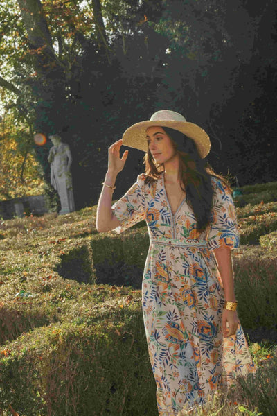 Tropical Print V-Neck Dress