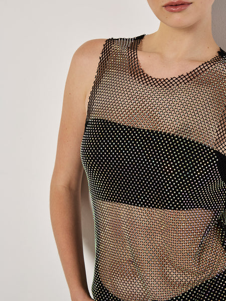 Iridescent Diamante Mesh Top