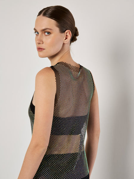 Iridescent Diamante Mesh Top