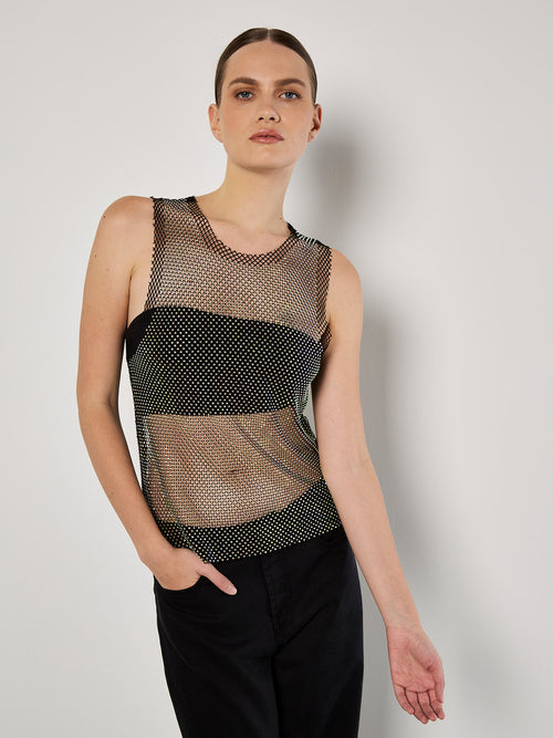 Iridescent Diamante Mesh Top