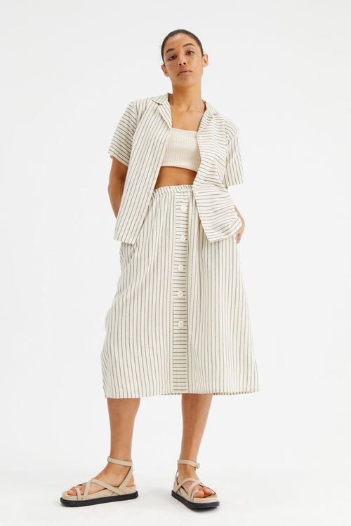 Stripe print Mid-Rise Midi Skirt