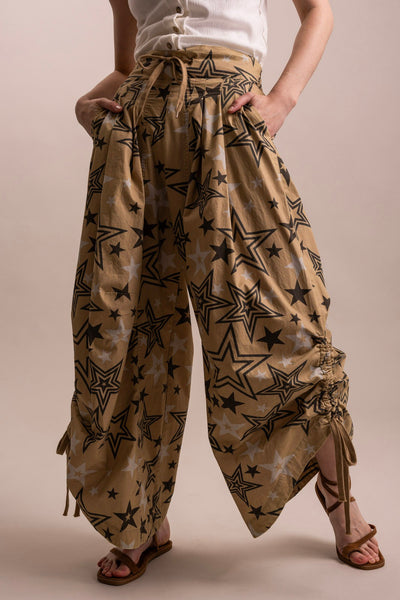 Ruched Side Wideleg Star Print Pants