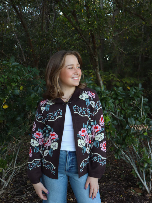 Floral Pattern Knit Cardigan