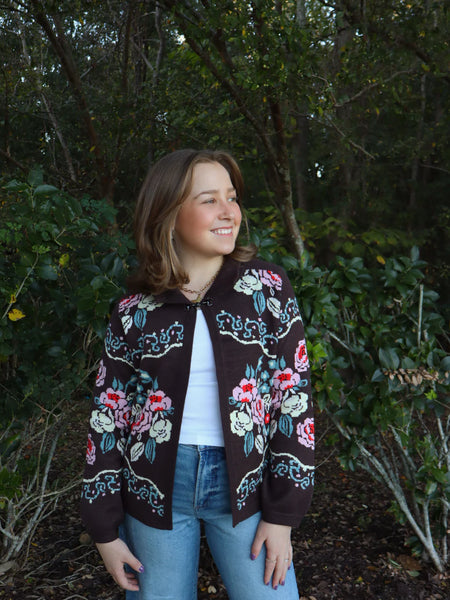 Floral Pattern Knit Cardigan