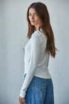 Knit Ribbed Crew Neck Long Sleeve Half Button Up Top