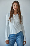 Knit Ribbed Crew Neck Long Sleeve Half Button Up Top