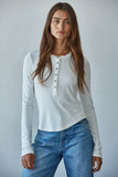 Knit Ribbed Crew Neck Long Sleeve Half Button Up Top