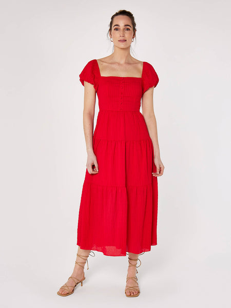 Jacquard Stripe Short Sleeve Ruffle Maxi Dress 0.0 star rating