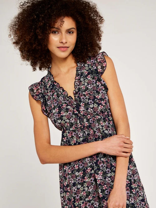 WATERCOLOR FLORAL FRILL DRESS