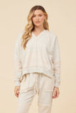 HEATHER OATMEAL COTTON WHITE GAUZE FRENCH TERRY V-NECK PULLOVER