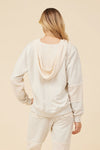 HEATHER OATMEAL COTTON WHITE GAUZE FRENCH TERRY V-NECK PULLOVER