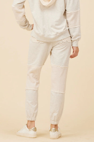 HEATHER OATMEAL COTTON WHITE GAUZE FRENCH TERRY JOGGERS